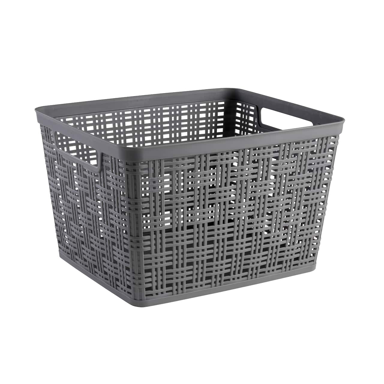Grey Plastic Wicker Storage Basket by Simply Tidy®